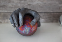 Susanne Keramik & Foto – Lillövägen 3 Åkersberga. Skulptur i Raku ”Jag har beslutet och bollen i min hand”